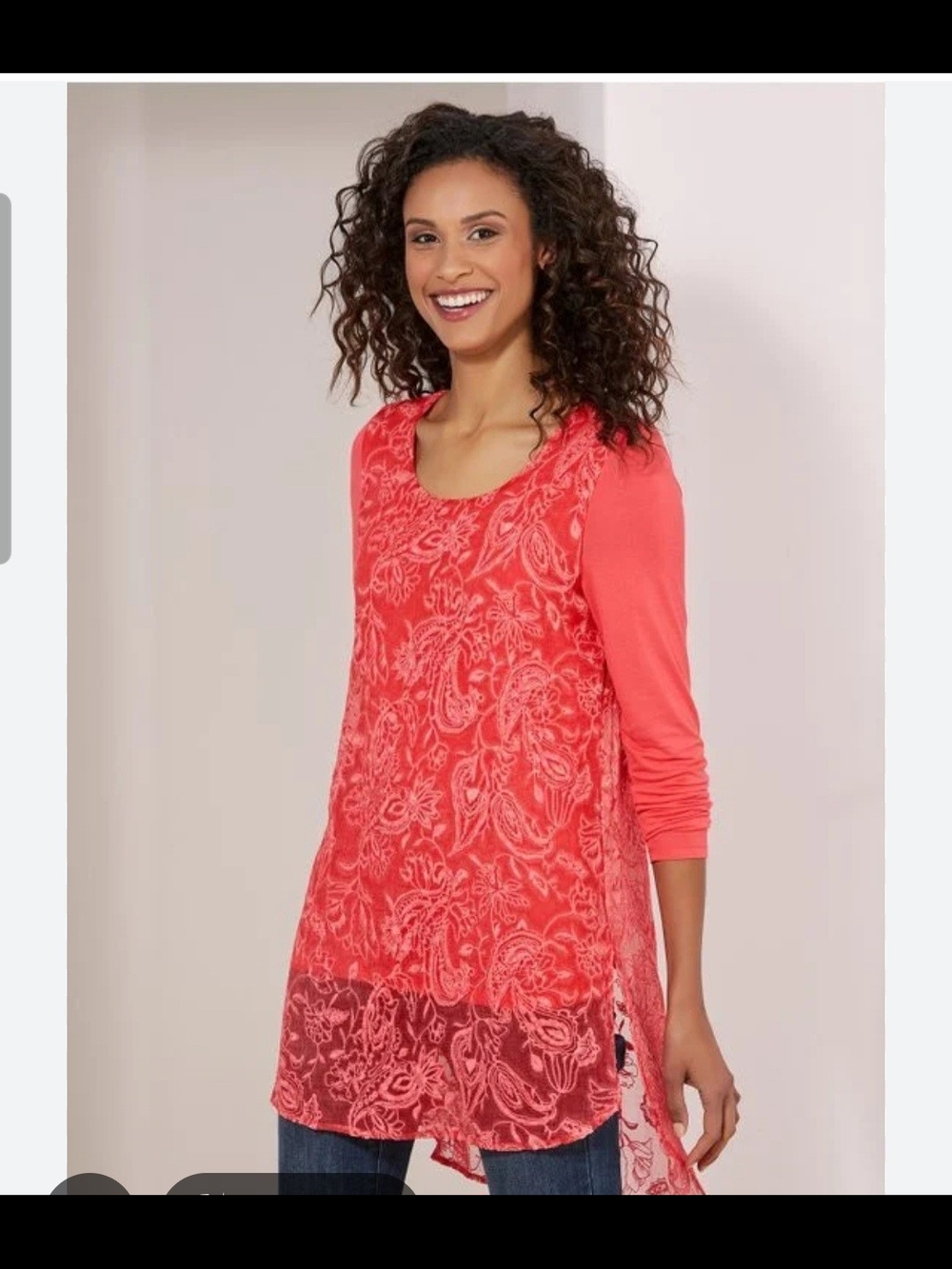 Soft Surroundings Coral Lace-Overlay Tunic